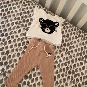 0-3 M Hux Baby Ribbed Leggings and Graphic Top